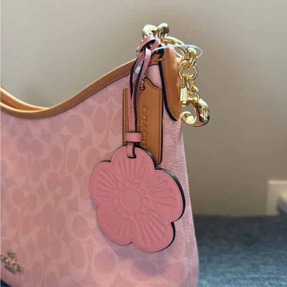 Coach Laurel Powder Pink Signature Shoulder Bag with Floral Charm - Picture 4 of 8